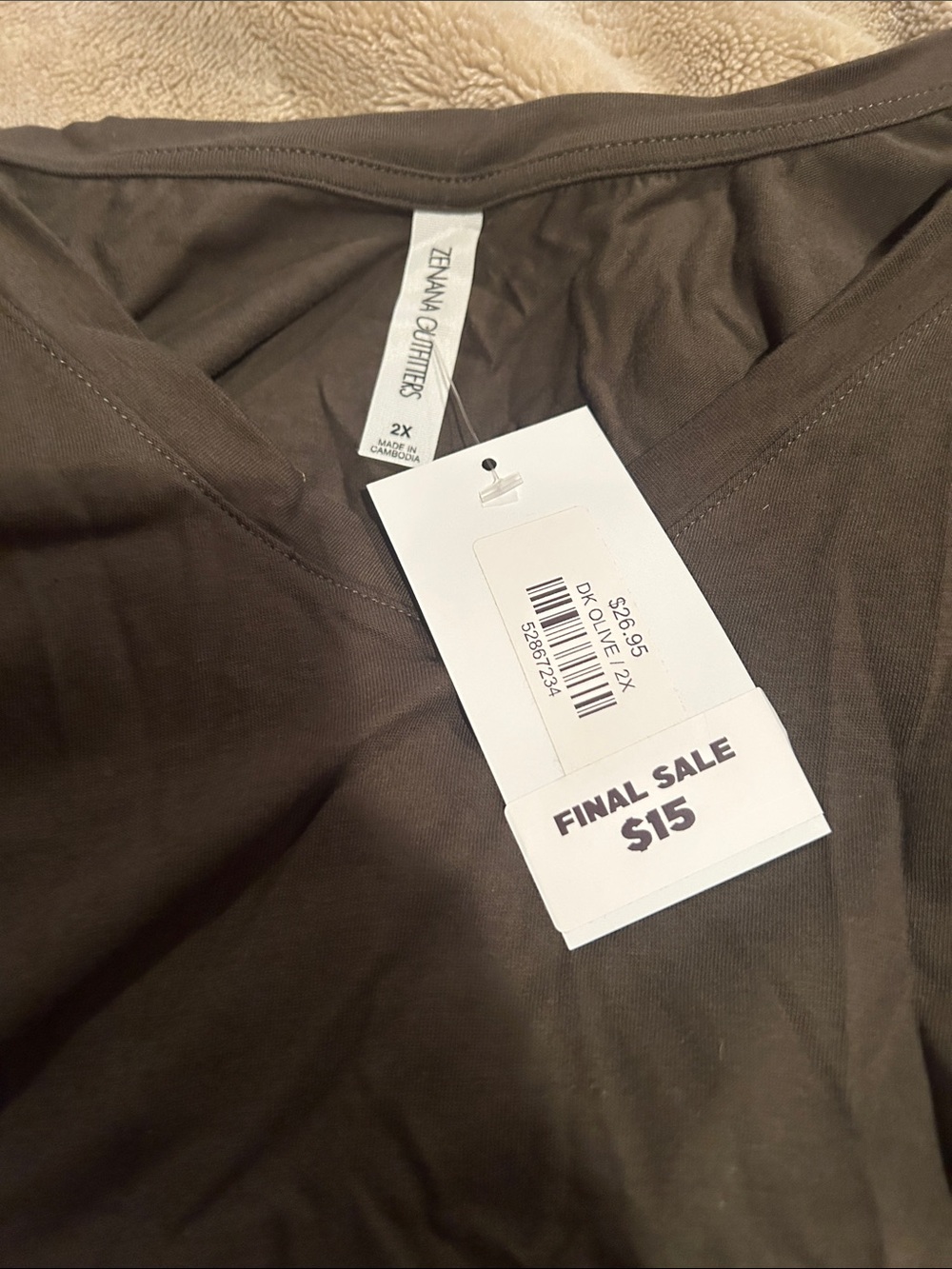Zenana Outfitters Olive Green Long Sleeve Scoop Neck Top - Picture 2 of 2